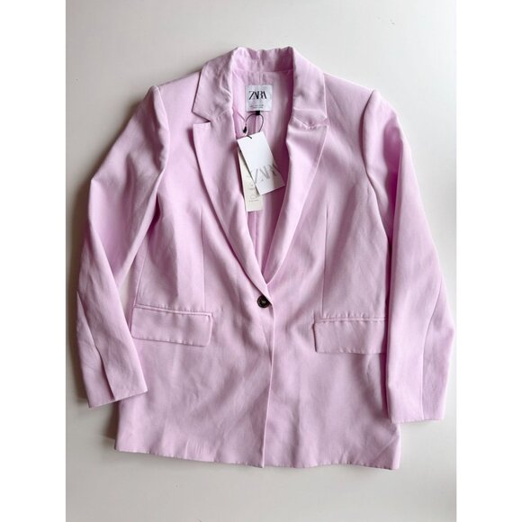 NWT ZARA Lilac Purple Viscose Cotton Linen Blend Single Breasted Blazer, Size S - Picture 5 of 16